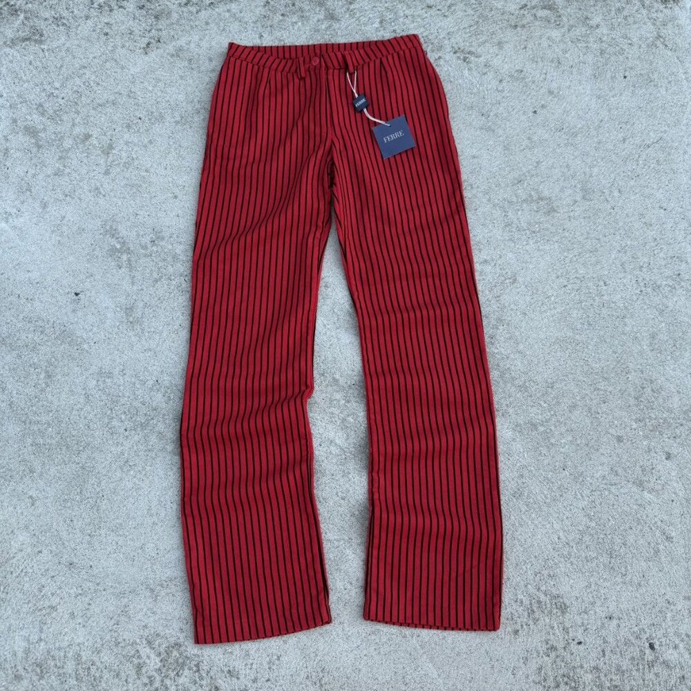 Gianni Ferre Women’s Red Striped Pants Size S Wool Blend